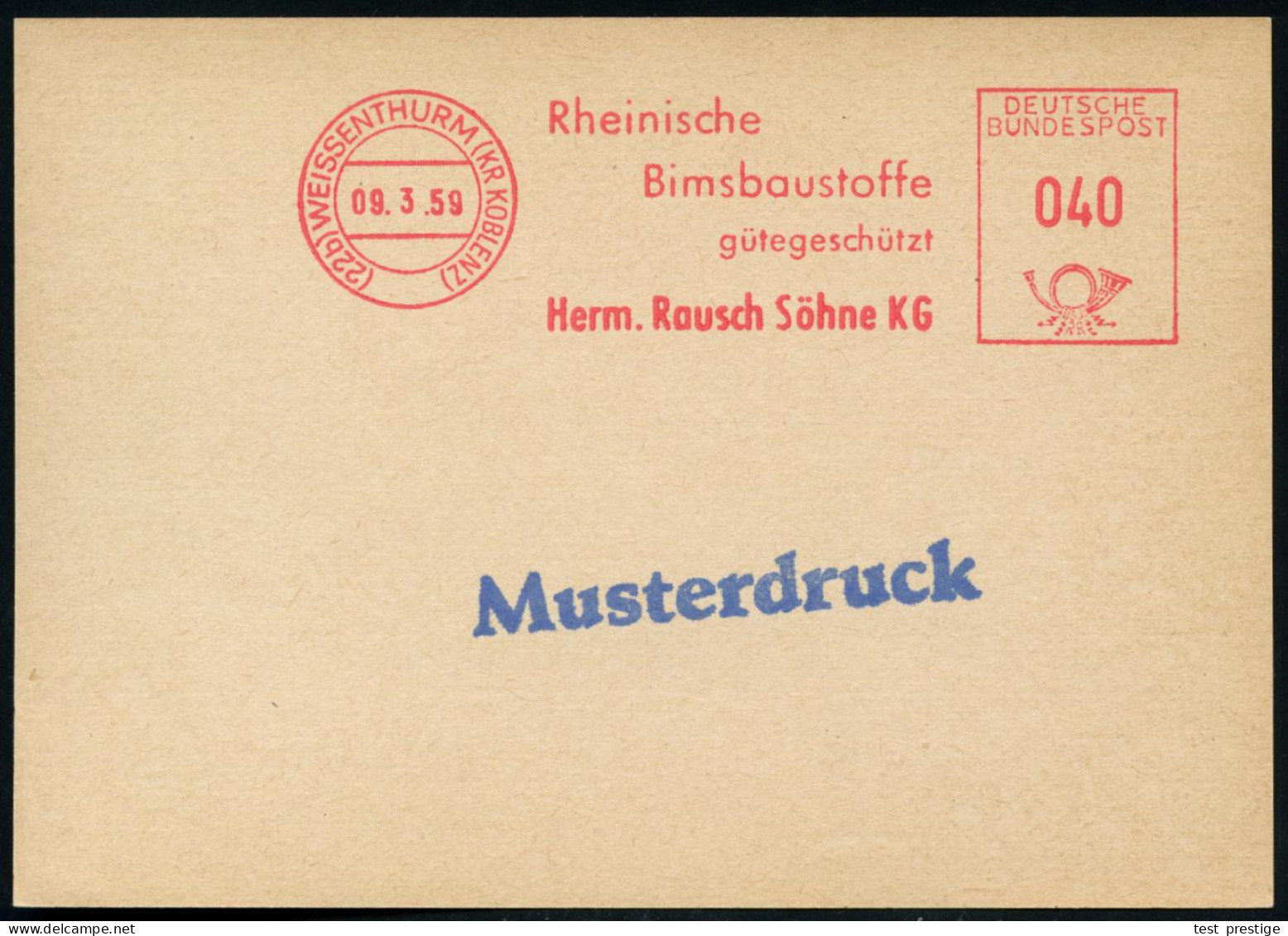 (22b) WEISSENTHURM (KR KOBLENZ)/ Rhein./ Bimsbaustoffe/ Gütegeschütz/ Herm.Rausch Söhne KG 1959 (9.3.) AFS 040 Pf. Franc - Chimie