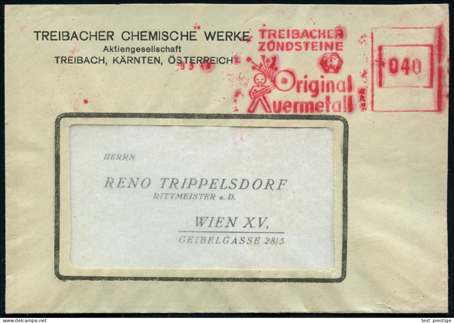 ÖSTERREICH 1949 (9.3.) Aptierter AFS Francotyp "Reichsadler" (= Entfernt + Inschrift "Deutsches Reich"): TREIBACH/TREIBA - Chemistry