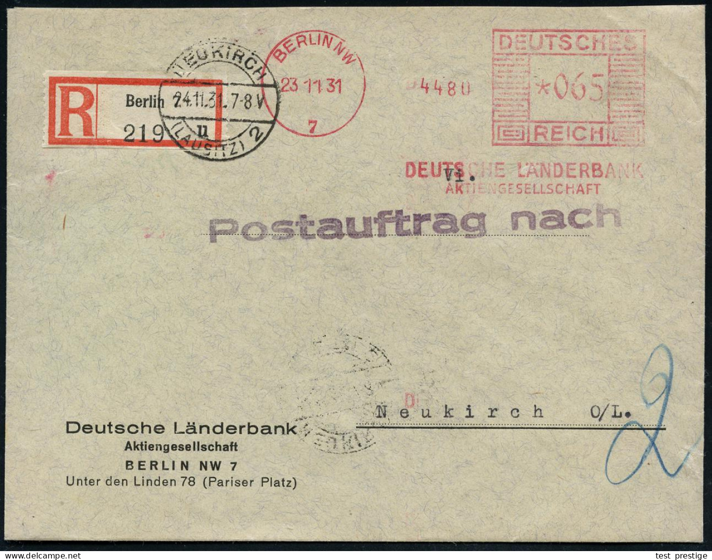 BERLIN NW/ 7/ DEUTSCHE LÄNDERBANK/ AG 1938 (26.8.) AFS 065 Pf. + RZ: Berlin 7/u = Haus-Bank Der I.G.-Farben , Firmen-Bf. - Química