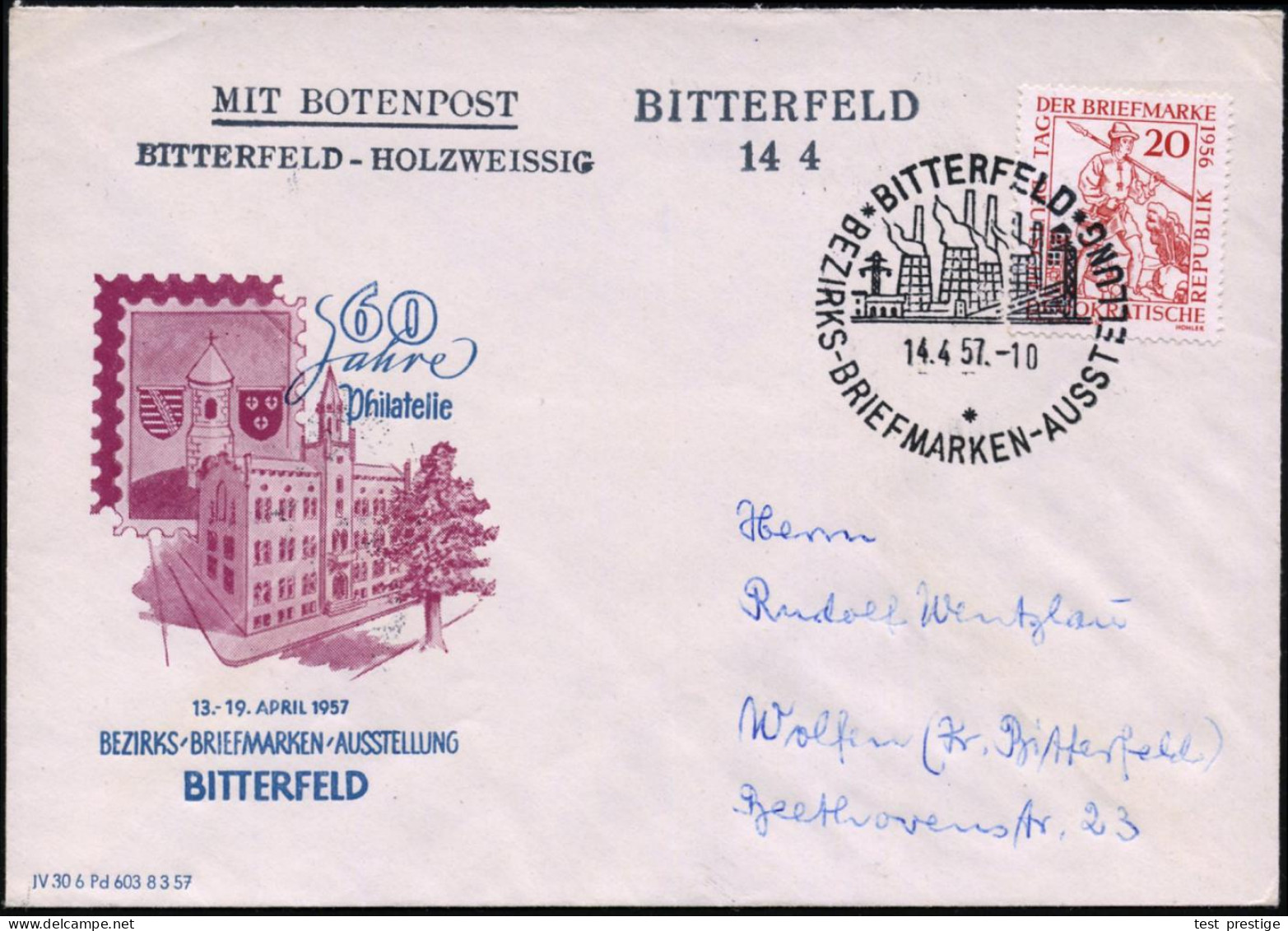 BITTERFELD/ BEZIRKS-BRIEFMARKEN-AUSSTELLUNG 1957 (14.4.) SSt = Chemie-Anlagen, Kühltürme (Kamine Etc.) + Amtl. 1L-HdN: B - Chemistry