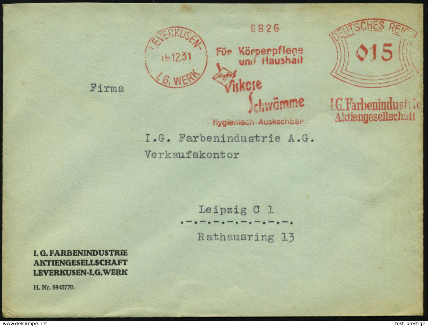 LEVERKUSEN-/ I.G.WERK/ Für Körperpflege/ U.Haushalt/ Agfa/ Viskose/ Schwämme/ Hygienisch-Aus-kochbar 1931 (16.12.) AFS F - Chimie