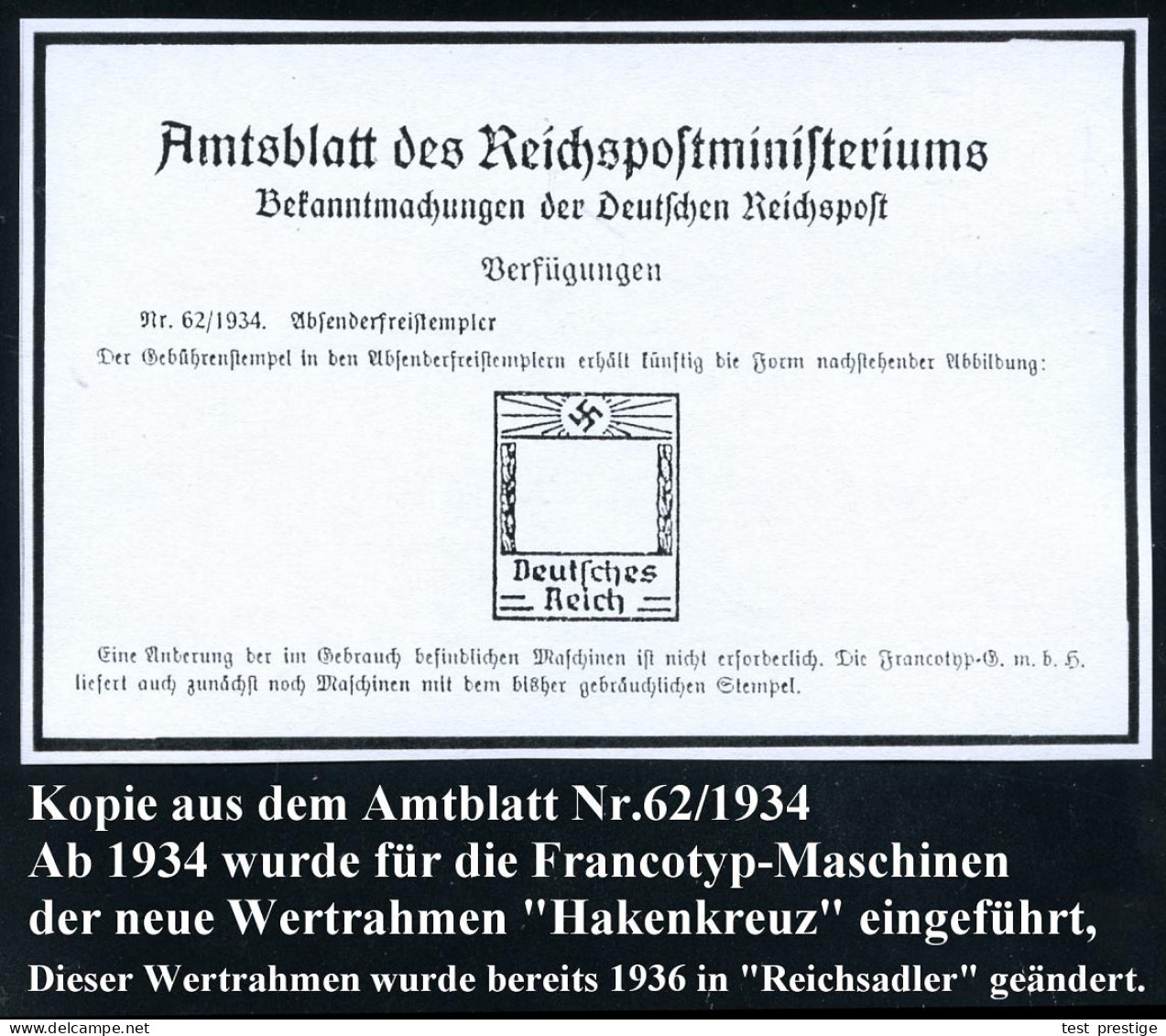 HANNOVER/ 1/ Berstorff/ Gummimaschinen 1934 (22.2.) AFS-Musterabdruck Francotyp "Hakenkreuz" Glasklar Auf Francotyp-Must - Química