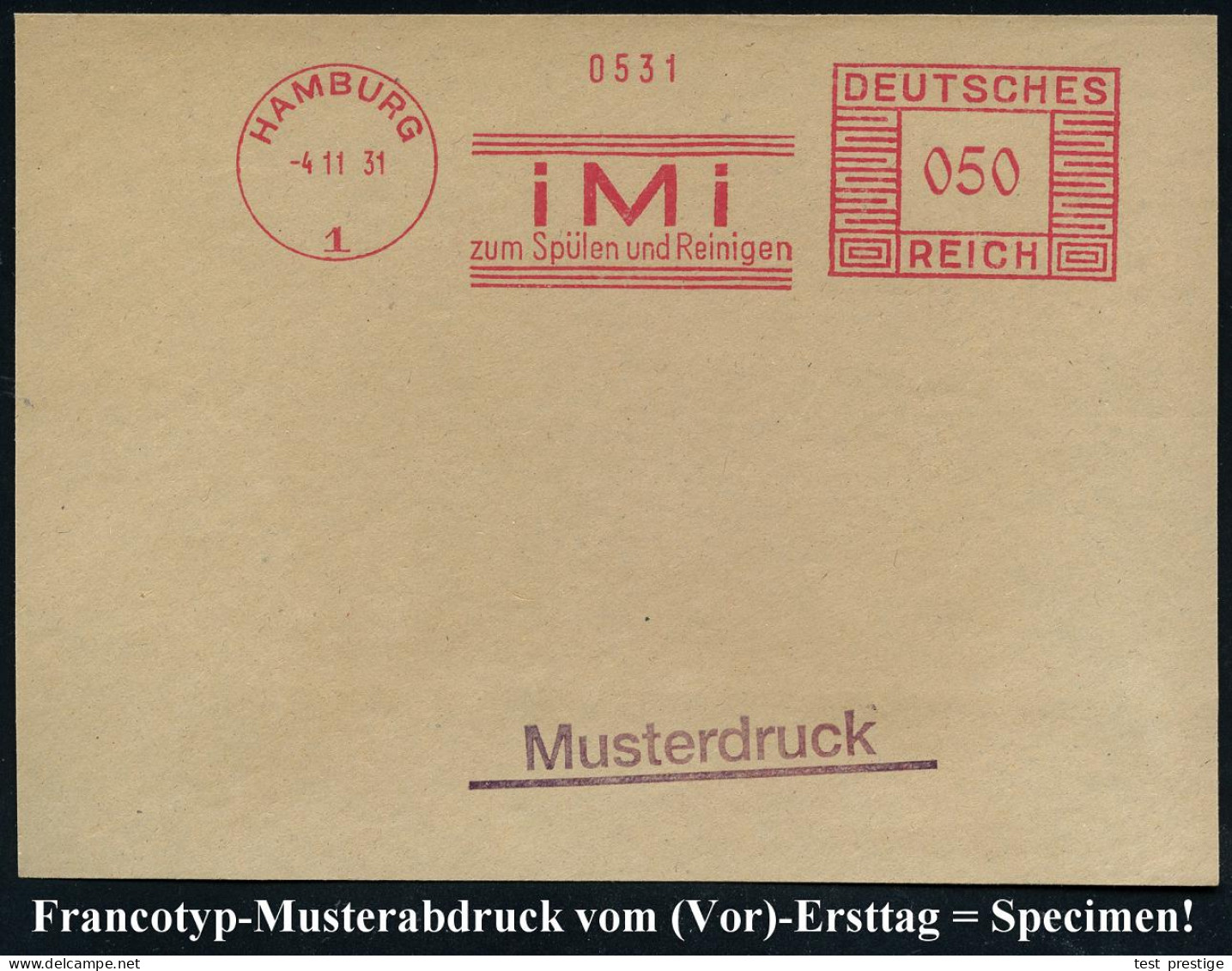 HAMBURG/ 1/ IMi/ Zum Spülen U.Reinigen 1931 (4.11.) AFS-Musterabdruck Francotyp "Mäanderrechteck" Glasklar Auf Francotyp - Química