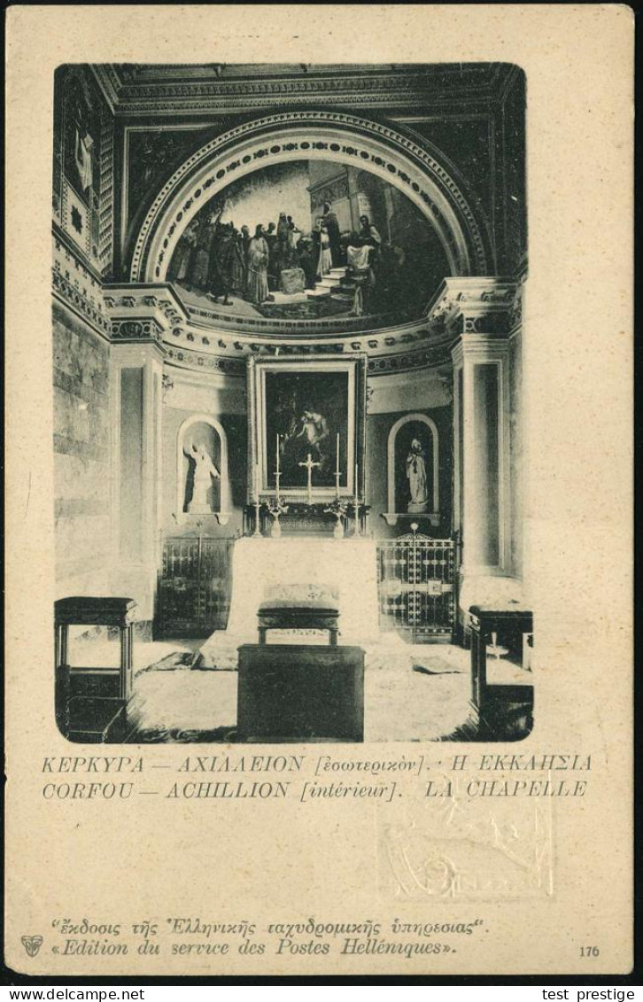 GRIECHENLAND MILITÄRPOST 1912 10 L. BiP Hermes, Militärpost, Rot: KERKYRA (Corfu) Achilleion, Altarraum D. Kapelle M. He - Cristianismo