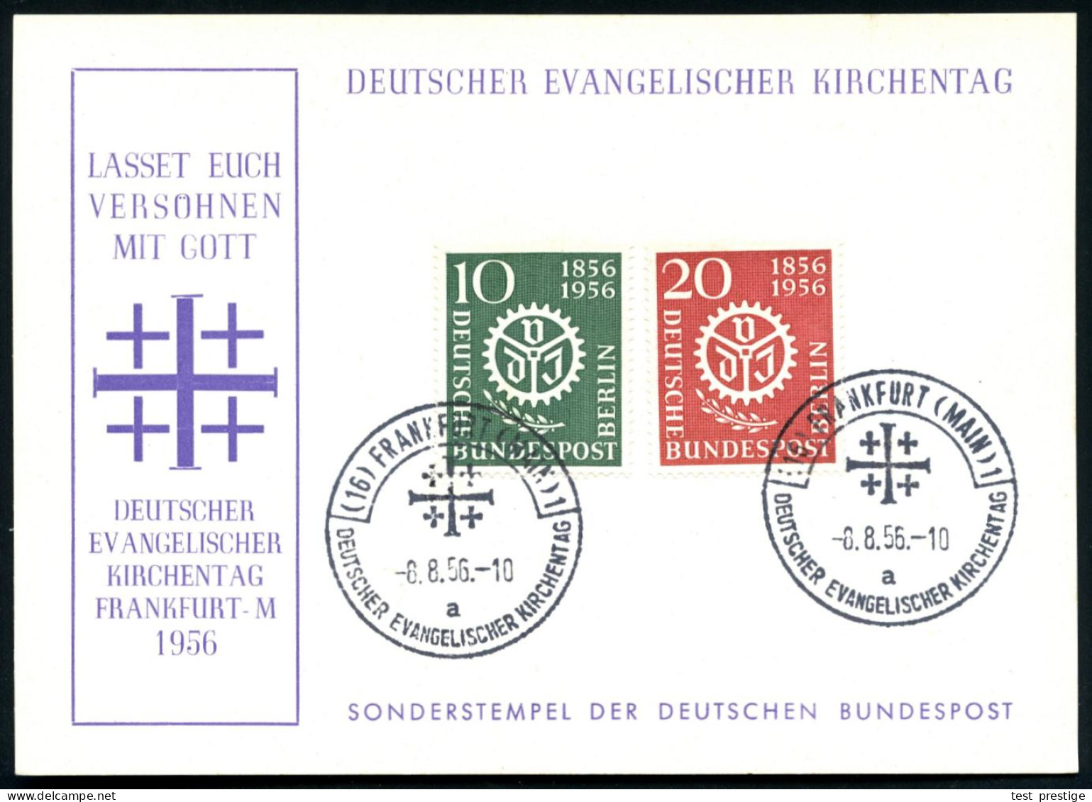 (16) FRANKFURT (MAIN) 1/ A/ DEUTSCHER EVANGEL.KIRCHENTAG 1956 (8.8.) SSt = Jeruslemkreuz 2x Auf Kompl. Satz "V.d.J." (Mi - Cristianismo