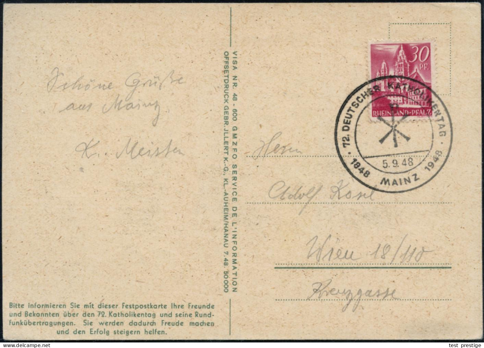 MAINZ/ 1848 1948/ 72.DEUTSCHER KATHOLIKENTAG 1948 (5.9.) Seltener SSt = "Chi-Ro" (Christus-Monogr. "XP") Klar Auf Motiv- - Christentum