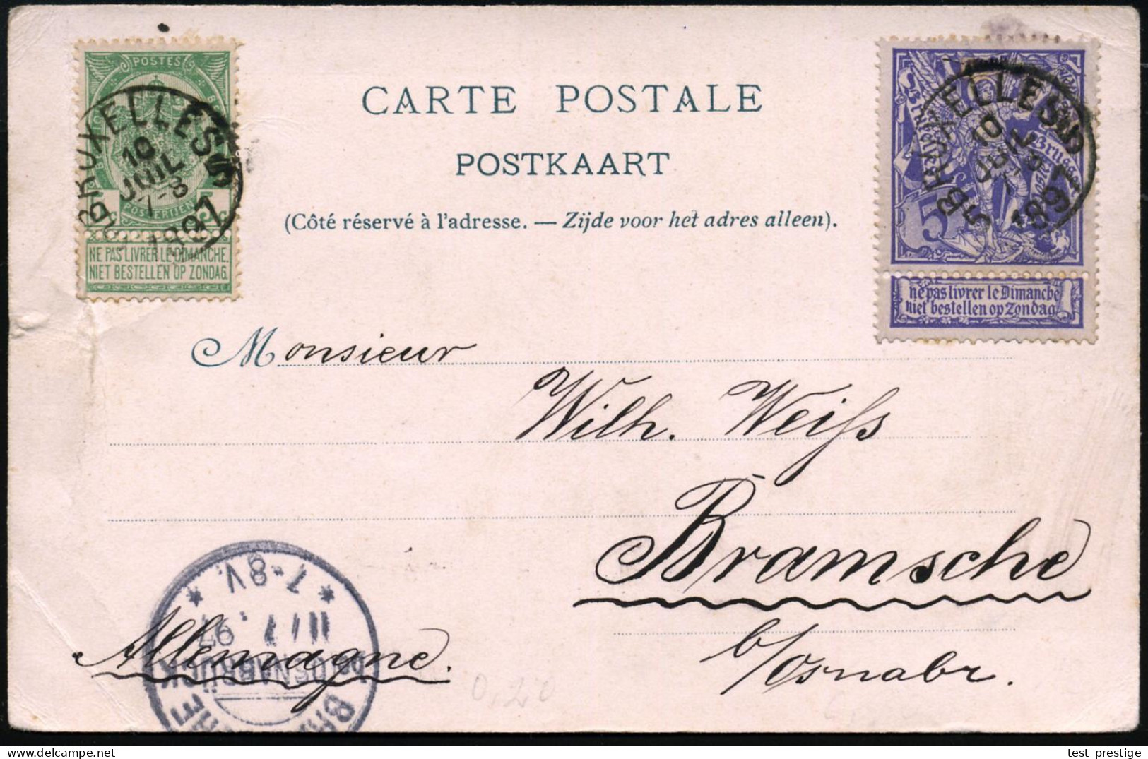 BELGIEN 1897 (10.7.) 5 C. "St. Michael Drachentöter" = Expo Mit Tab U.a. Auf Color-Litho-Sonder-Kt.: Expo 1897 Bruxelles - Christentum