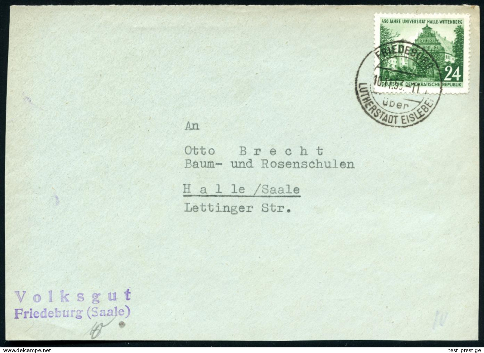 FRIEDEBURG/ über/ LUTHERSTADT EISLEBEN 1953 (10.11.) Seltener 2K-HWSt = PSt. I , Klar Gest. Bedarfs-Vorderseite, (Bochma - Christianisme