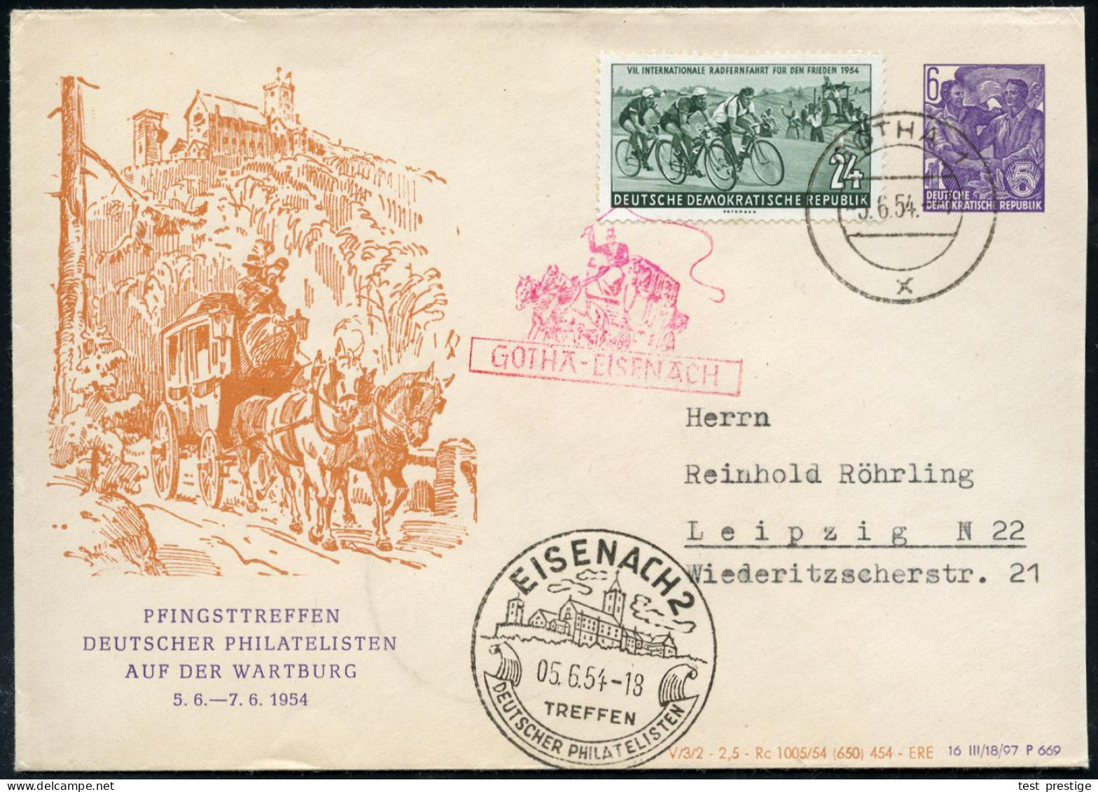 GOTHA 1/ X 1954 (5.6.) 2K-Steg + SSt.: EISENACH 2/TREFFEN/DEUTSCHER PHILATELISTEN Als AS , Motivgl. PU 6 Pf. "Fünfjahrpl - Christianity