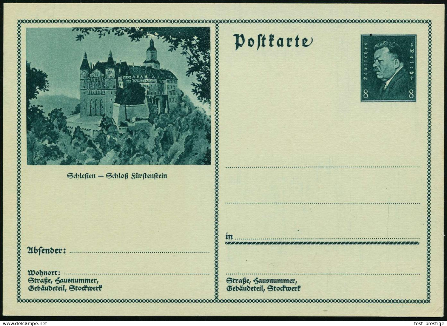 Schloß Fürstenstein-Schlesien 1931 8 Pf. BiP Ebert , Grün: Schloß (bekannt Durch Deckenfresken F. A. Schefflers, Berühmt - Other & Unclassified