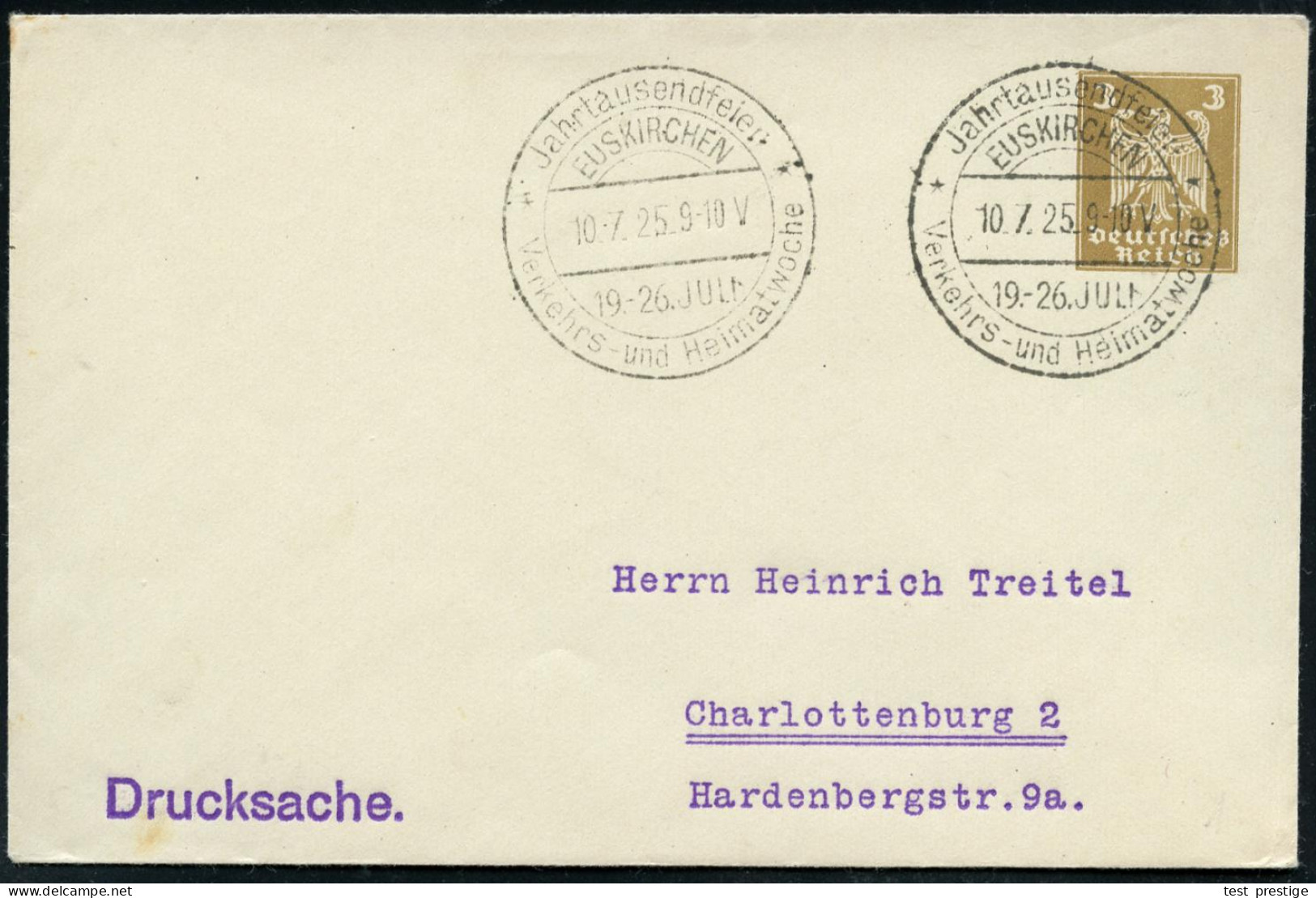 EUSKIRCHEN/ Jahrtausendfeier/ Verkehrs-u.Heimatwoche 1925 (10.7.) Seltener HWSt 2x Auf PU 3 Pf. Adler, Braun. (ME.PU 92/ - Otros & Sin Clasificación