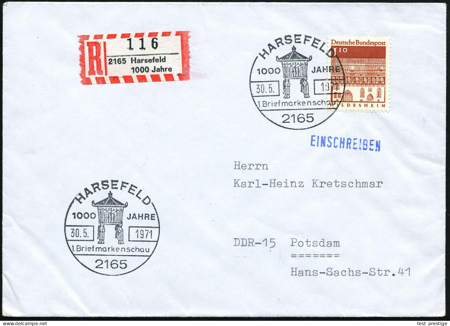 2165 HARSEFELD/ 1000 JAHRE/ Briefmarkenschau 1971 (30.5.) SSt = Histor. Taufbecken 2x + Sonder-RZ: 2165 Harsefeld/1000 J - Autres & Non Classés