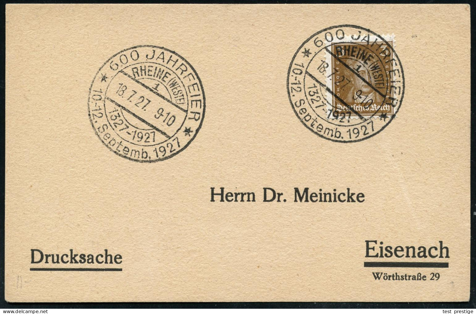 RHEINE (WESTF)/ 1/ 1327-1927/ 600 JAHRFEIER/ 10.-12.Sept. 1927 (18.7.) HWSt ,klar! (Bo. 1 , Ty.I , Nur Einige Monate 192 - Andere & Zonder Classificatie