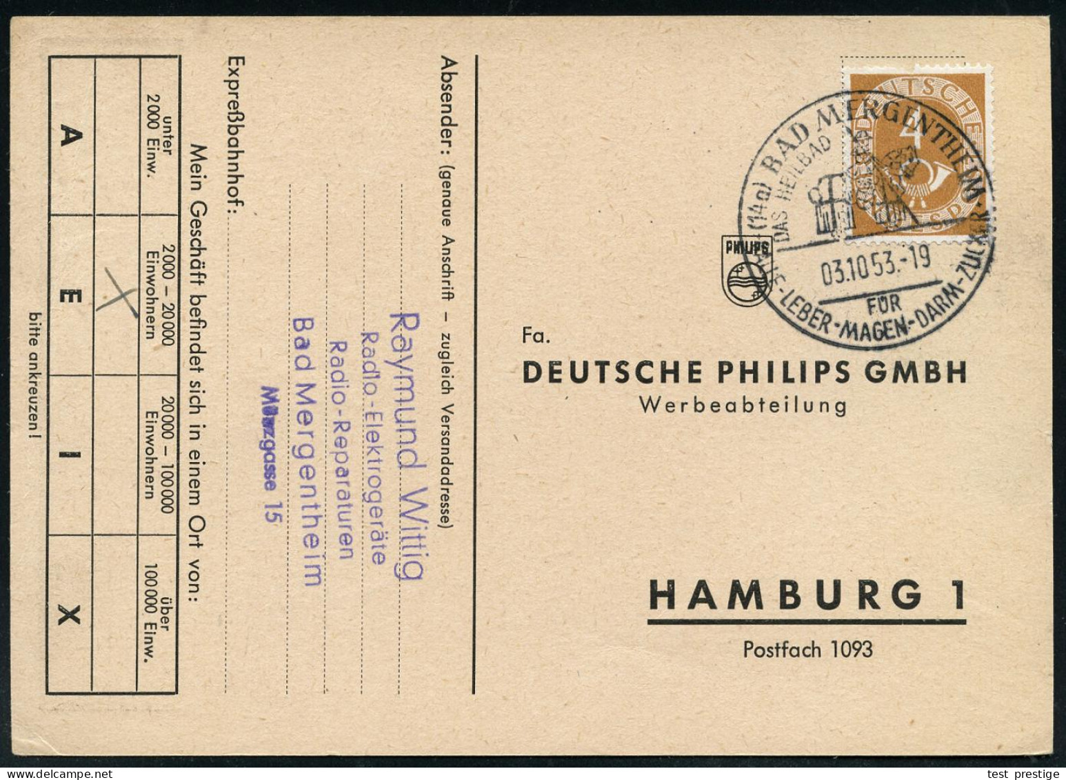 (14a) BAD MERGENTHEIM/ DAS HEILBAD/ FÜR/ GALLE..ZUCKER 1953 (3.10.) HWSt = Betender Ordensritter (zu Pferd) Klar Auf Fir - Sonstige & Ohne Zuordnung