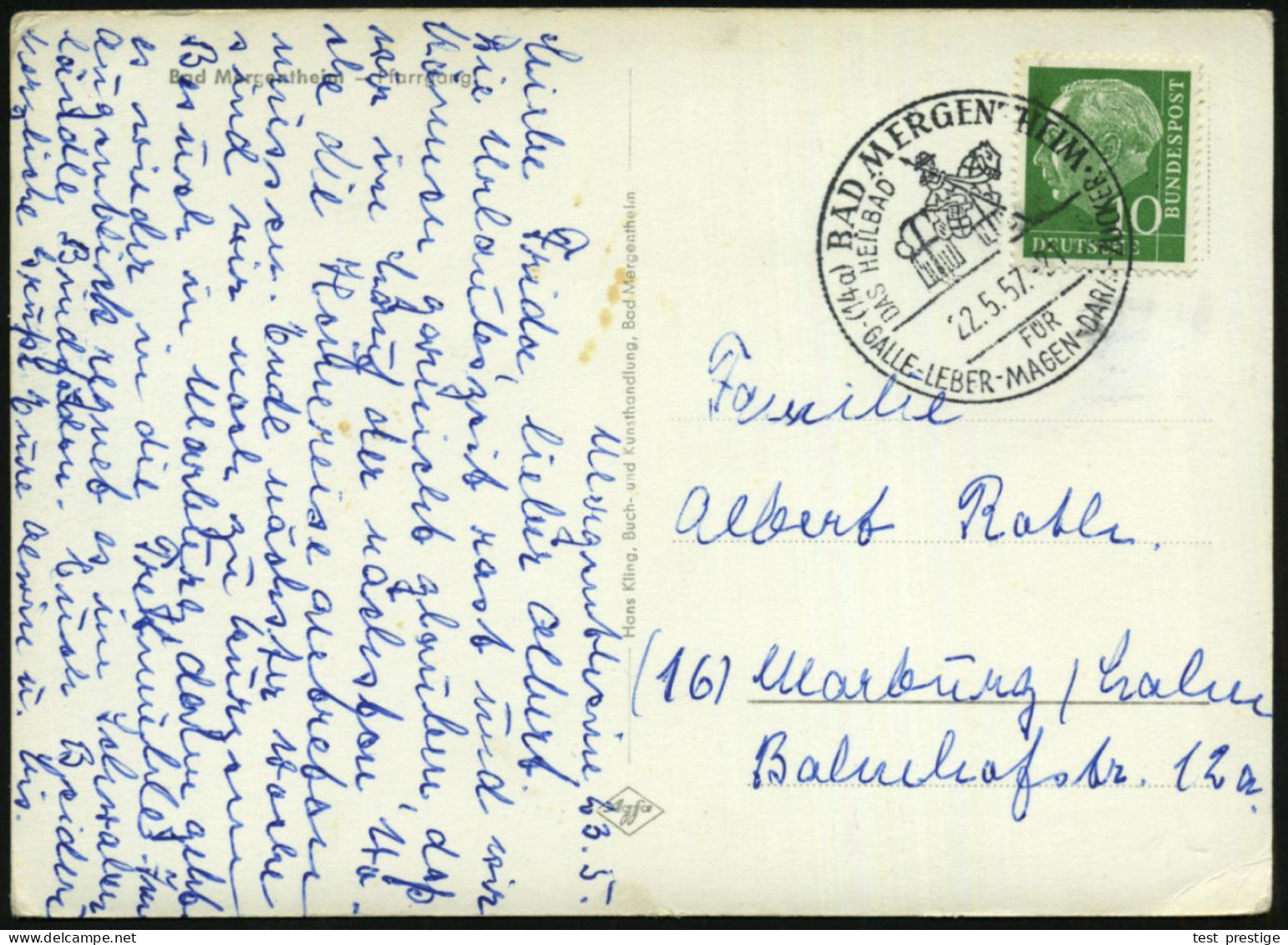 (14a) BAD MERGENTHEIM/ DAS HEILBAD.. 1957 (22.5.) HWSt = Betender Kreuzritter Zu Pferd , Klar Gest. S/w.-Bedarfs-Ak.: Pf - Sonstige & Ohne Zuordnung