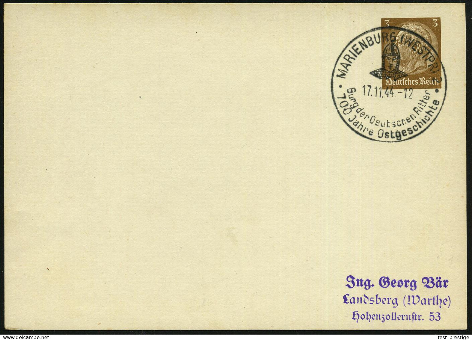 MARIENBURG (WESTPR) 2/ Burg Der Deutschen Ritter/ 700 Jahre Ostgeschichte 1944 (17.11.) HWSt Vom P.A. 2 = Kopf Eines Ord - Other & Unclassified