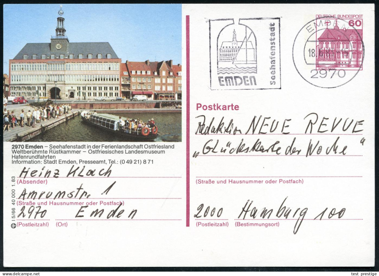 2970 EMDEN/ T/ Seehafenstadt. 1983 (18.6.) MWSt (Rathaus) Auf Motiv- U. Ortsgl. BiP 60 Pf. Burgen: 2970 Emden - Seehafen - Sonstige & Ohne Zuordnung