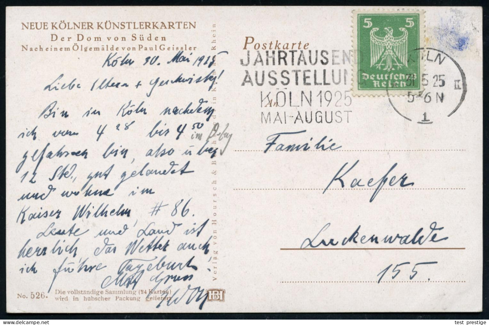 KÖLN/ *1 II/ JAHRTAUSEND/ AUSSTELLUNG.. 1925 (31.5.) MWSt Auf Passender Color-Künstler-Ak.: Kölner Dom, Bedarf, Seltene  - Autres & Non Classés