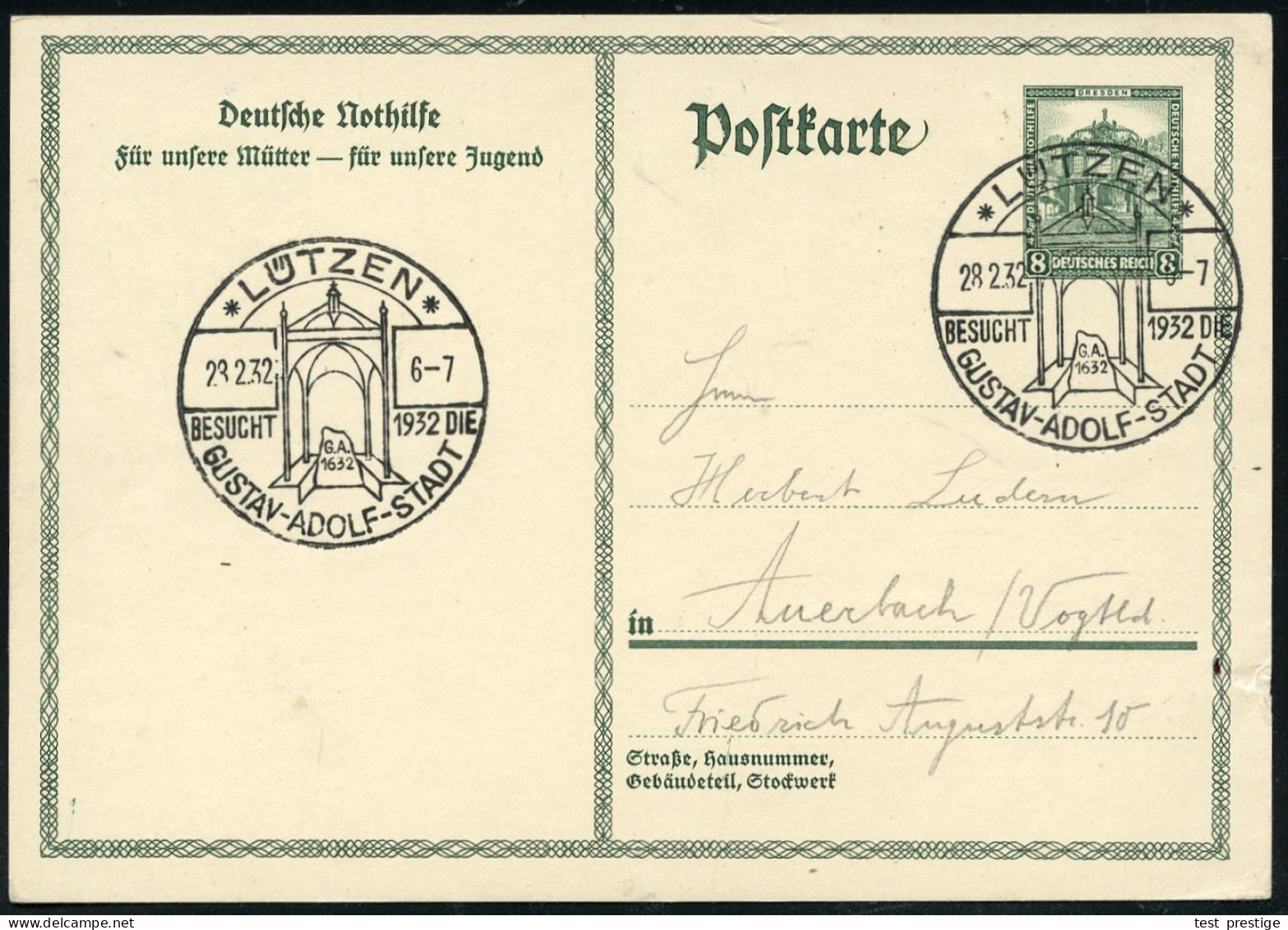 LÜTZEN/ BESUCHT 1932 DIE/ GUSTAV-ADOLF-STADT 1932 (28.2.) Seltener, Gesuchter HWSt = Gustav-Adolf-Monument , Klar Gest.  - Other & Unclassified