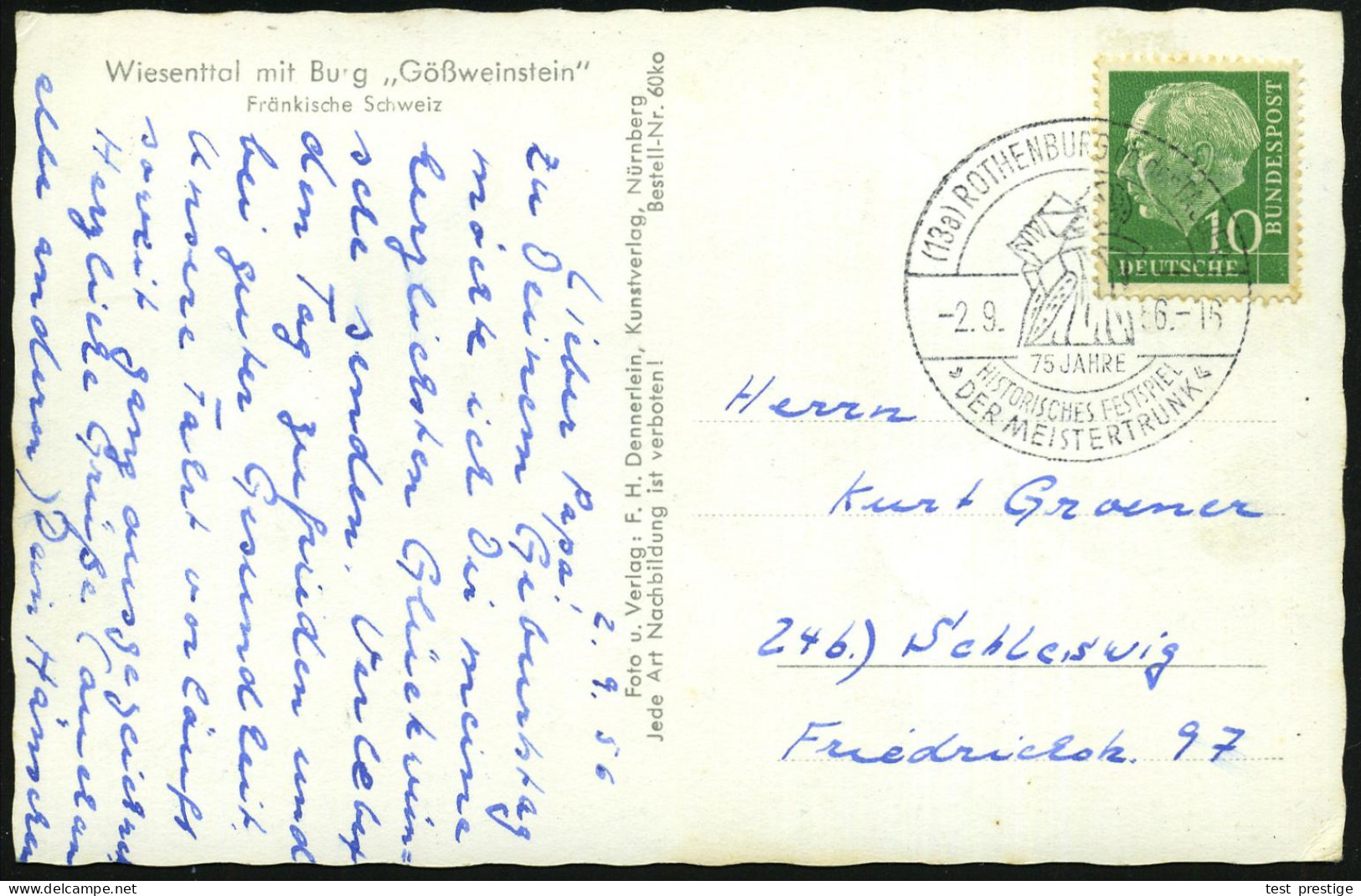 (13a) ROTHENBURG OB DER TAUBER/ 75 JAHRE/ HISTOR:FESTSPIEL/ "DER MEISTERTRUNK" 1956 (2.9.) Gesuchter HWSt = Histor. Bürg - Autres & Non Classés