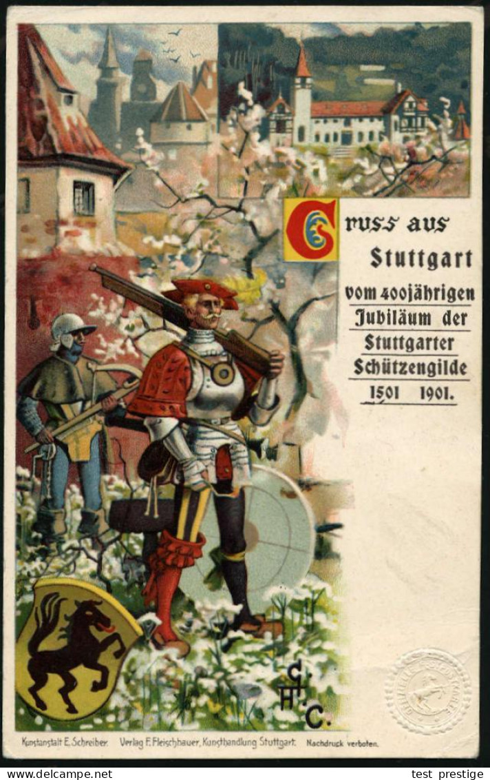 Stuttgart 1901 PP 5 Pf. Ziffer Grün: 400jähr. Jubiläum Der Schützengilde = Armbrustschütze U. Landsknecht-Gewehrschütze  - Otros & Sin Clasificación