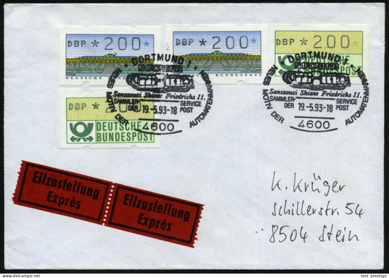 4600 DORTMUND 1/ NAPOSTA93/ Sanssouci Skizze Friedruchs II... 1993 (19.5.) SSt = Skizze Schloß "Sanssouci" 2x Auf 2x 200 - Sonstige & Ohne Zuordnung