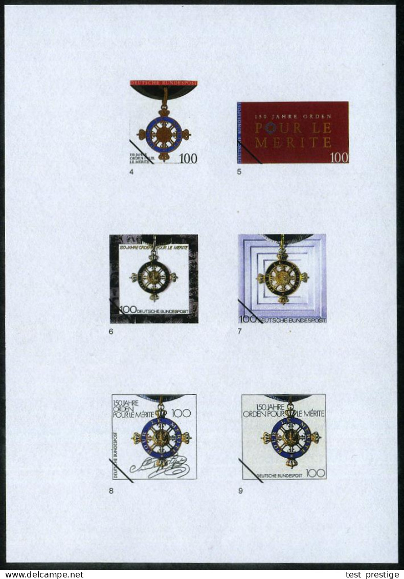 B.R.D. 1992 (März) 100 Pf. "150 Jahren Orden Pour Le Mérite", 14 Verschied. Color-Alternativ-Entwürfe Der Bundesdruckere - Sonstige & Ohne Zuordnung