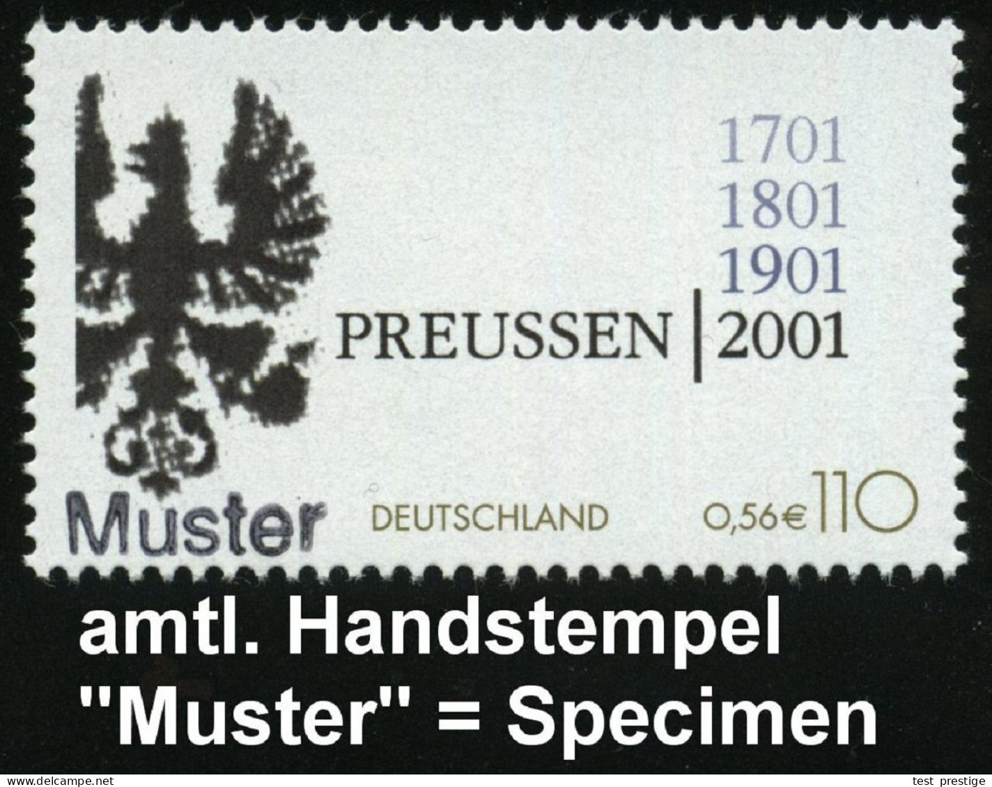 B.R.D. 2001 (Jan.) 110 Pf. "300 Jahre Königreich Preußen" + Amtl. Handstempel  "M U S T E R"  = Preuß. Wappenadler , Pos - Otros & Sin Clasificación