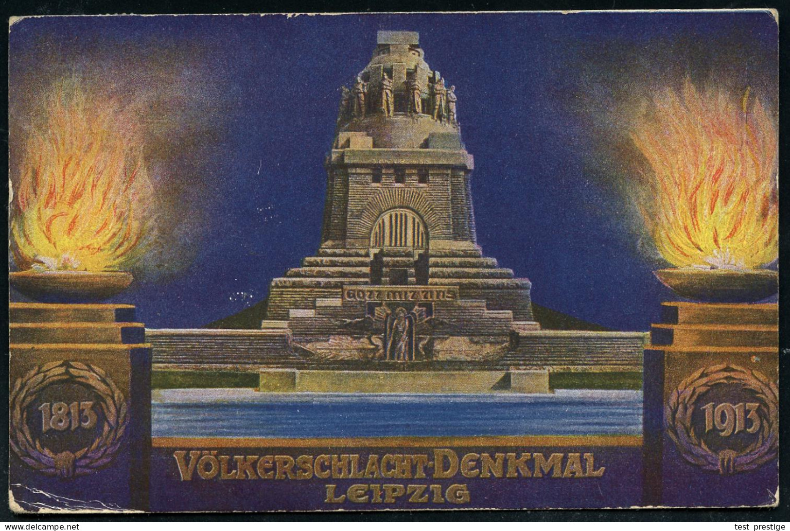 LEIPZIG/ WEIHE DES/ VÖLKERSCHLACHT/ DENKMALS 1913 (18.10.) Band-MWSt = Völkerschlacht-Denkmal Auf Offiz. Einweihungs-Son - Napoleon