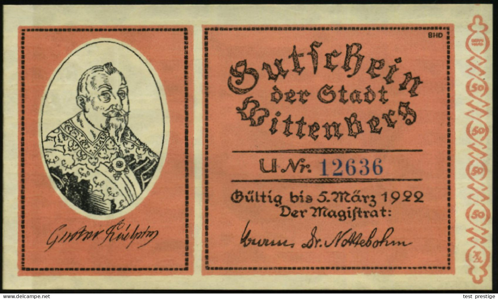 Wittenberg 1922 Infla-Notgeldscheine 25 Pf. (2), 50 Pf. (2) 1, 2 , 5 u.10 Mk, kompl. Serie v.8 Scheinen aus d.Geschichte