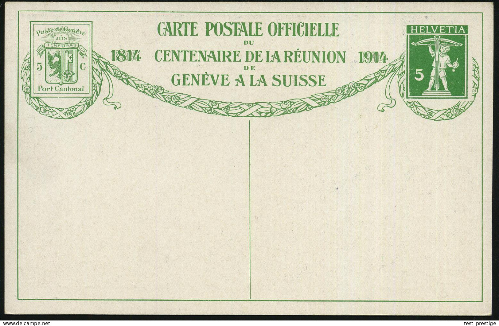 SCHWEIZ 1914 HP 5 C. Tellknabe, Grün: 100 Jahre Genf In Der Eidgenossenschaft: Treffen Der Offiziere (div. Uniformen) Un - Napoléon