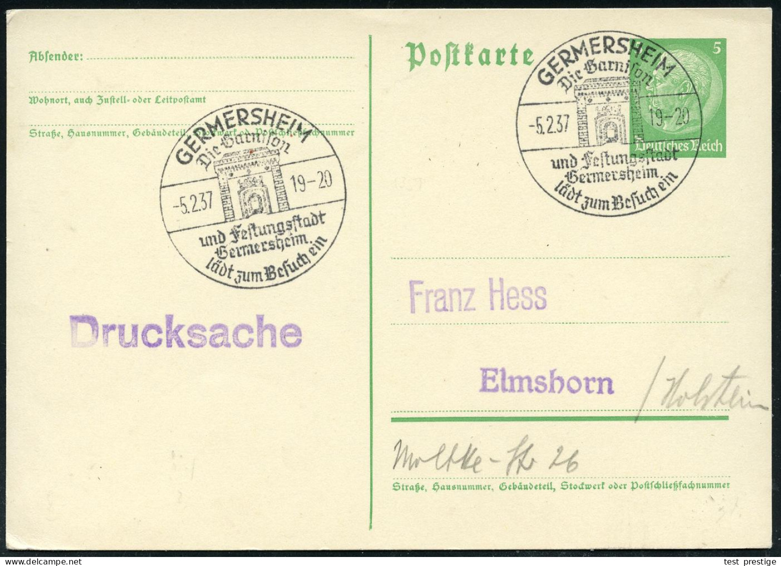 GERMERSHEIM/ Die Garnison/ U.Festungsstadt.. 1937 (5.2.) HWSt = Festungsportal, Die Festung Wurde 1855-61 Erbaut (gegen  - Other & Unclassified