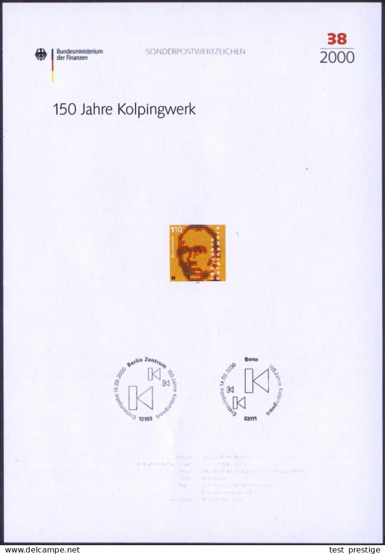 B.R.D. 2000 (Sept.) 110 Pf. "150 Jahre Kolpingwerk"  (Gründung Der Gesellenvereine) Mit Amtl. Handstempel  "M U S T E R" - Andere & Zonder Classificatie