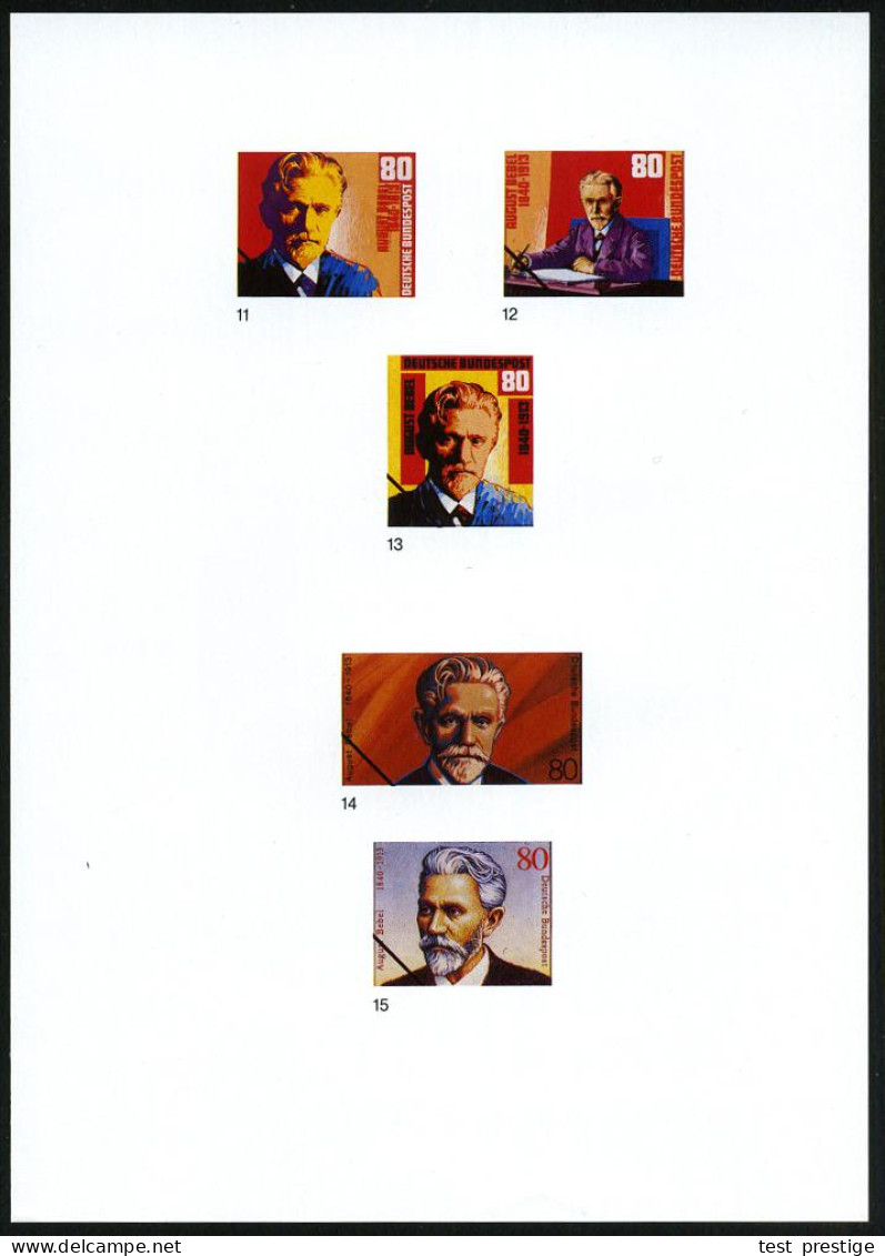 B.R.D. 1988 (Juni) 80 Pf. "75. Todestag August Bebel", 15 Verschied. Color-Alternativ-Entwürfe Der Bundesdruckerei Auf 3 - Sonstige & Ohne Zuordnung