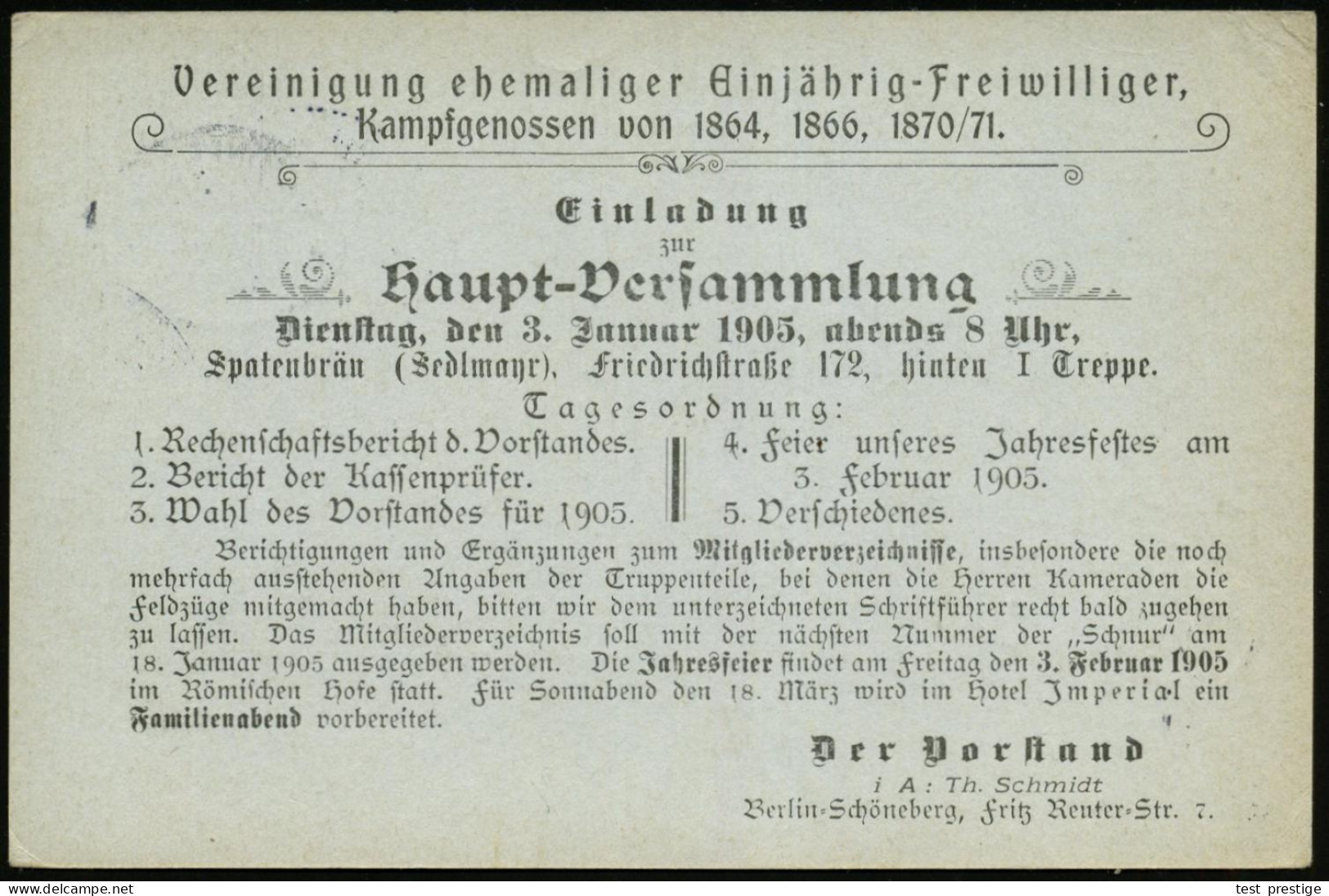 Berlin-Schöneberg 1905 (28.12.) 1K-Gitter: SCHÖNEBERG/bei Berlin 1/d Auf Amtl. Orts-P 2 Pf. Germania + Zudruck: Vereinig - Otros & Sin Clasificación