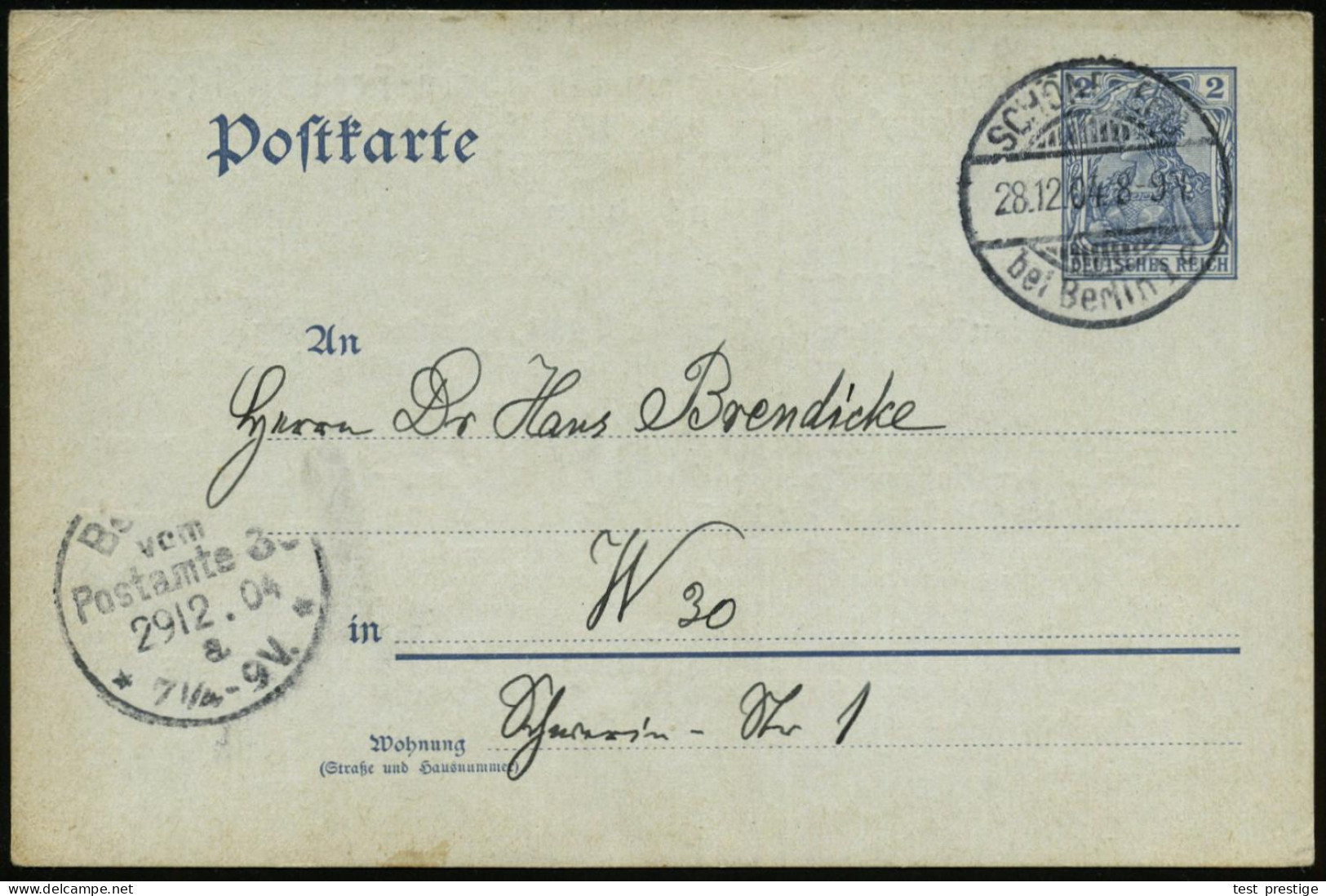 Berlin-Schöneberg 1905 (28.12.) 1K-Gitter: SCHÖNEBERG/bei Berlin 1/d Auf Amtl. Orts-P 2 Pf. Germania + Zudruck: Vereinig - Autres & Non Classés