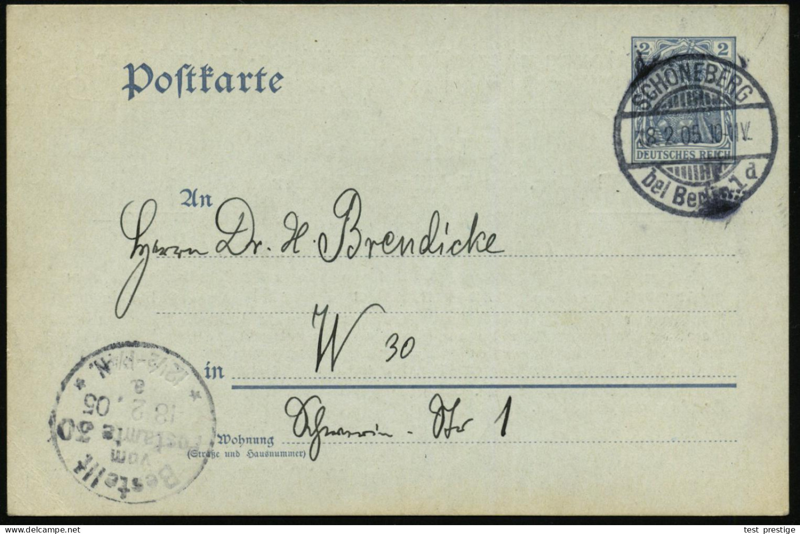 Berlin-Schöneberg 1905 (18.2.) Amtl. Orts-P 2 Pf. Germania + Zudruck: Vereinigung Ehem. Kampfgenossen V.1864, 1866, 1870 - Altri & Non Classificati