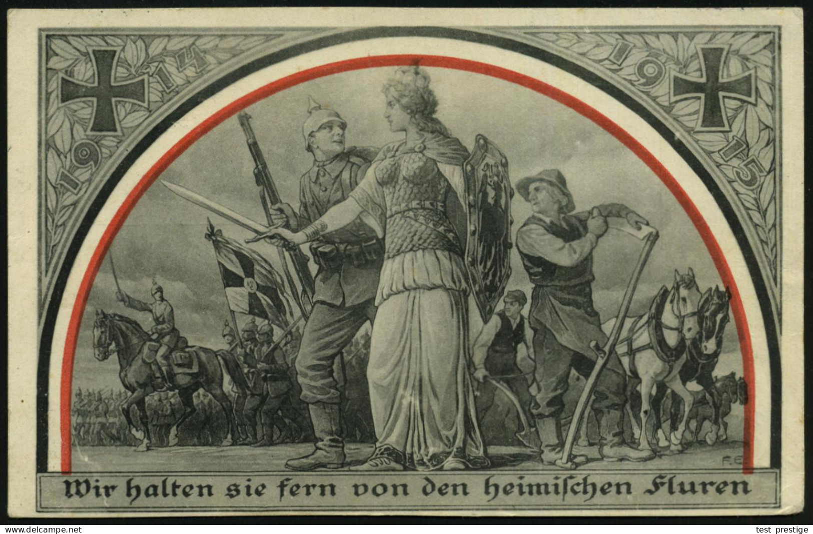 DEUTSCHES REICH 1915 (30.11.) Patriot. Künstler-Propaganda-Ak.: Reserve-Infanterie-Regiment Nr. 210 = Germania Führt Tru - WW1