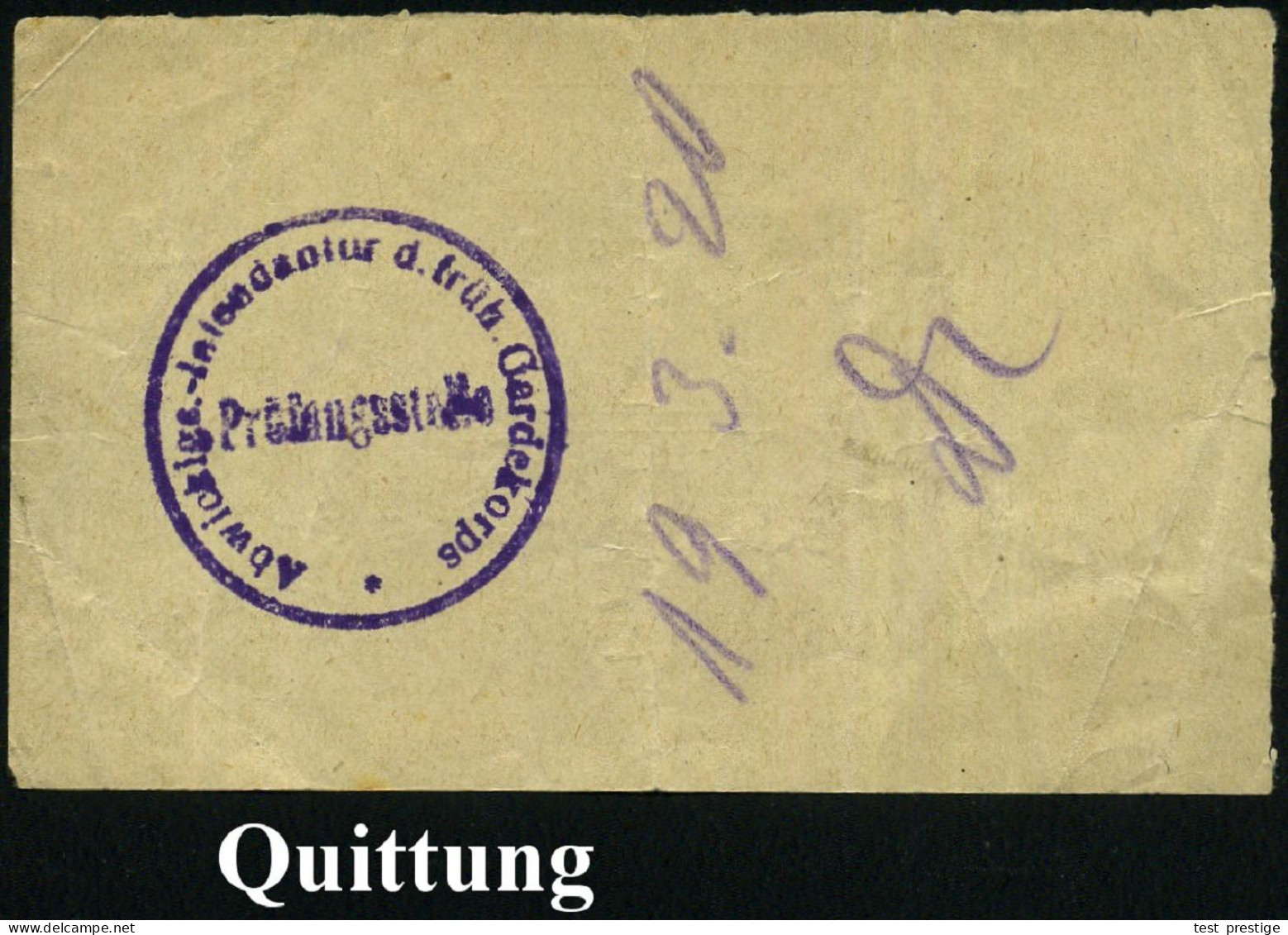 Berlin 1920 3 Verschiedene Quittungen Der Abwicklungsstelle Des Ehem. Gardekorps, Je Mit Viol. Dienst-HdN , 3 Belege = R - 1. Weltkrieg