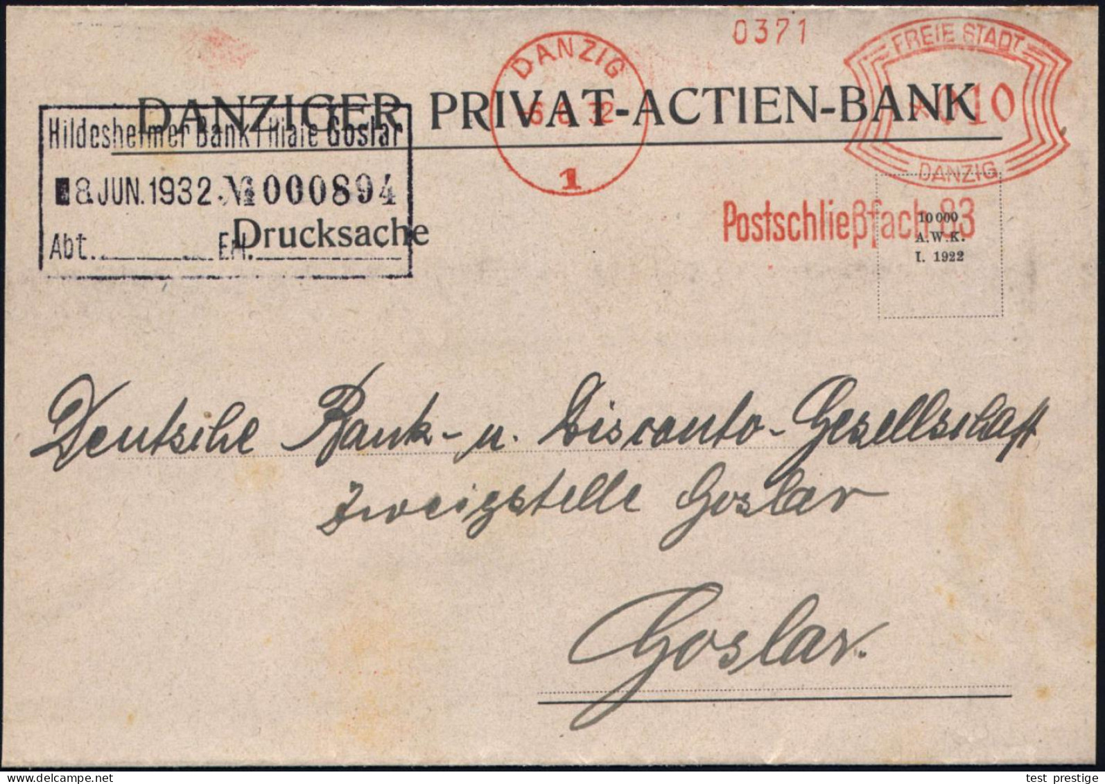 DANZIG/ 1/ Postschließfach 83 1932 (6.6.) AFS Francotyp Bogenrechteck "FREIE STADT DANZIG" 010 Pf. , Klar Gest. Zeitungs - Other & Unclassified