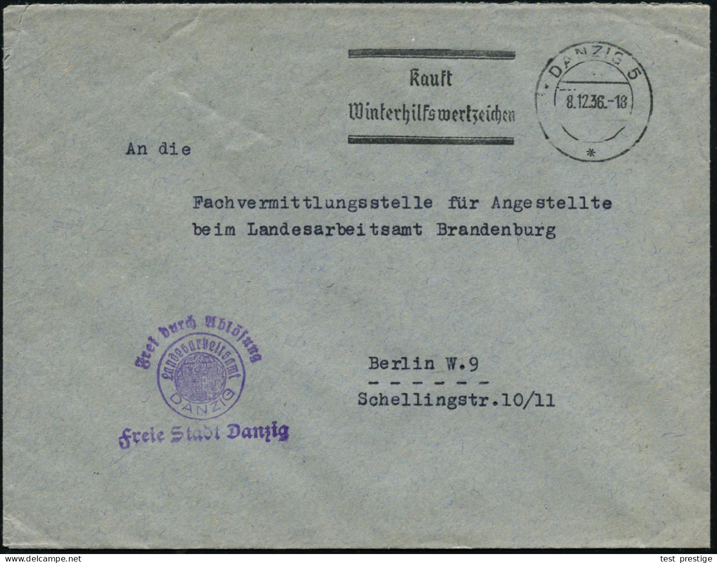 DANZIG 1936 (8.12.) Seltener MWSt.: DANZIG 5/*/Kauft/Winterhilfsmarken + Viol. HdN: FdA/Landesarbeitsamt/ DANZIG/ Freie  - Sonstige & Ohne Zuordnung