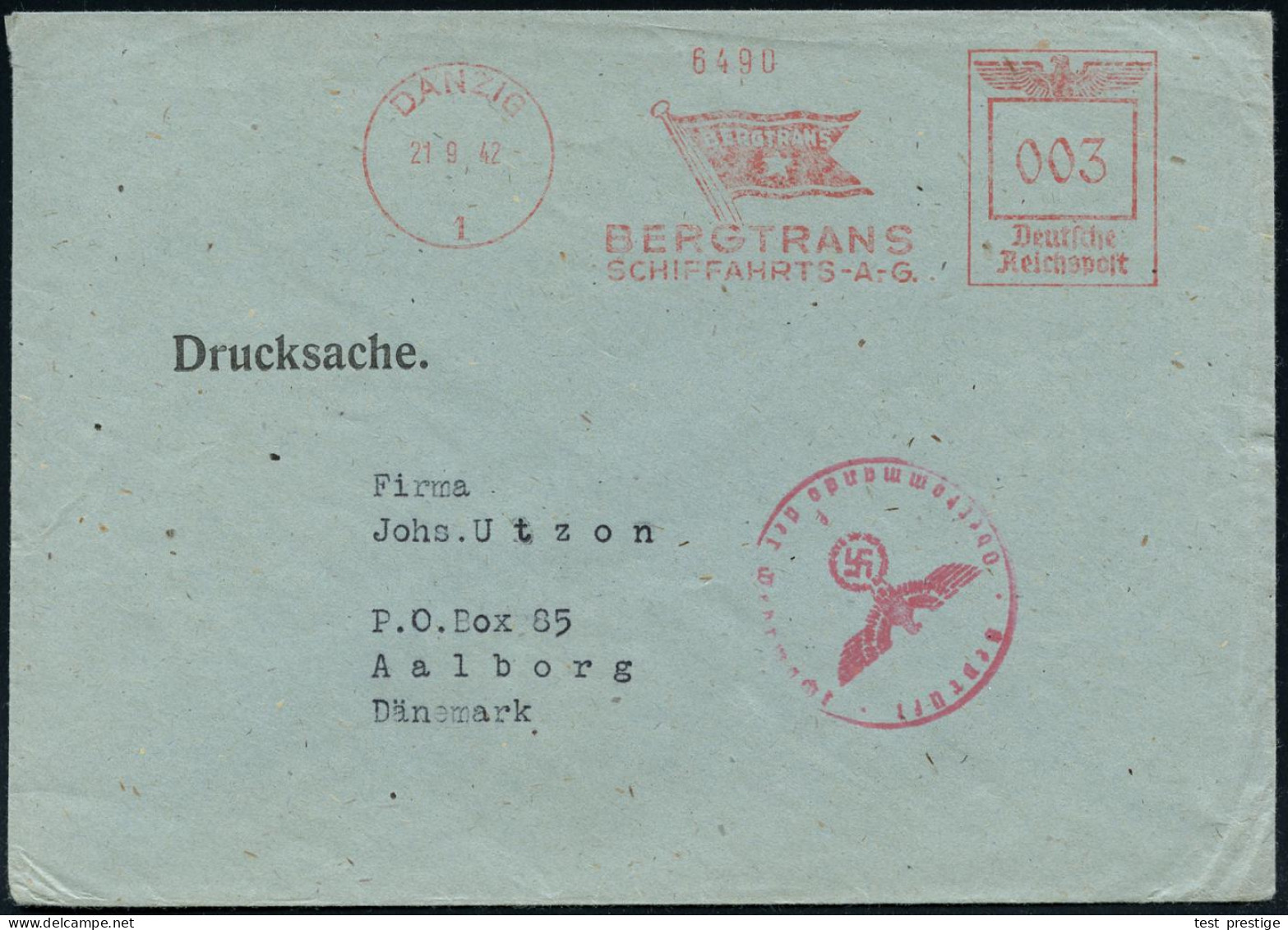 DANZIG/ 1/ BERGTRANS/ SCHIFFAHRTS-A.G. 1942 (21.9.) Seltener AFS Francotyp "Reichsadler" 003 Pf. (Reederei-Flagge) Rs. A - Other & Unclassified