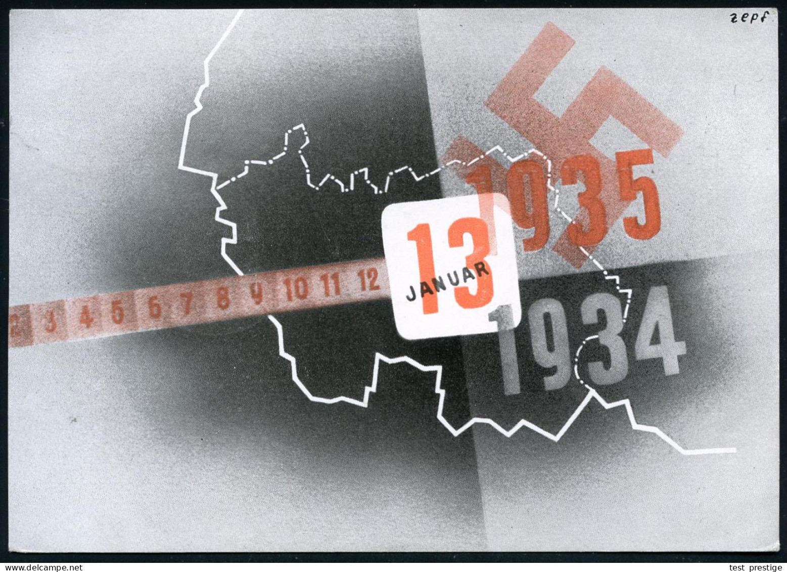 SAARBRÜCKEN/ *2i 1935 (23.2.) 1K-Brücke Auf MiF DR + Saar 10 C. + Roter 2L: II Nachgeb.(ühr)/ Sbt. (40 Pf.) Zweifarbige  - Other & Unclassified