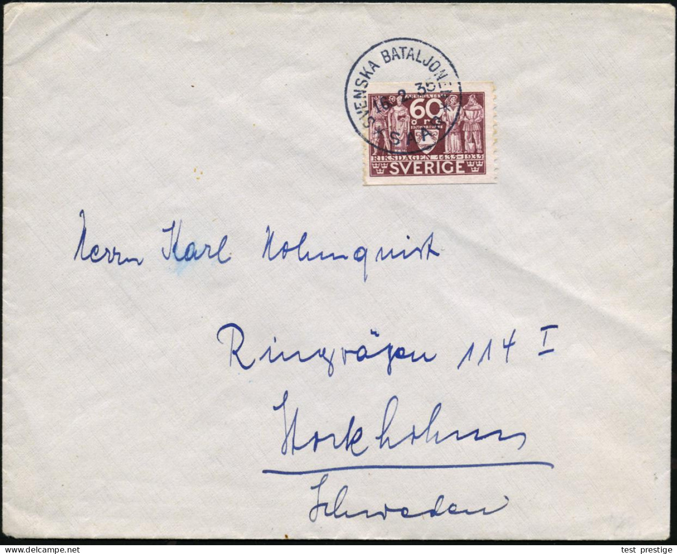 SCHWEDEN /  SAARGEBIET 1935 (16.2.) 1K: SVENSKA BATALJONEN/SAAR Klar Auf EF Schweden 60 Öre Reichstag (Mi.226) Ausl.-Bf. - Other & Unclassified
