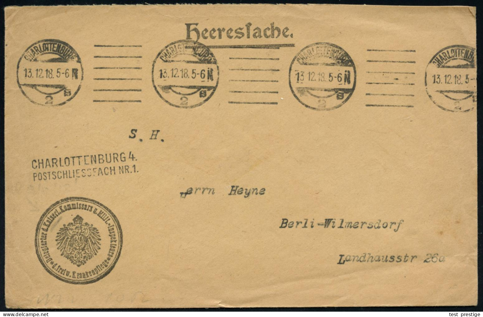 Berlin-Charlottenburg 2 1918 (13.12.) Bd.MaSt.: CHARLOTTENBURG/2/s Auf Heeres-Dienst-Bf.: Delegierter D. Kaiserl. Kommis - Autres & Non Classés
