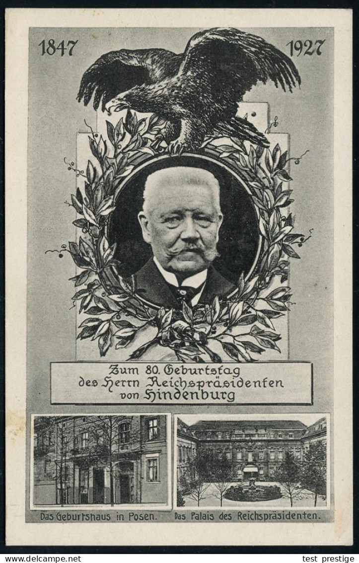 Berlin 1927 Seltene PP 8 Pf. Beethoven, Grün: 80. Geburtstag Reichspräsident Von Hindenburg "1847 - 1927" (Adler, Kofbil - Other & Unclassified