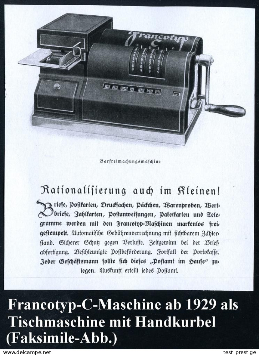 BERLIN W/ 62/ EDEN-HOTEL 1930 (15.3.) AFS-Musterabdruck Francotyp "Bogenrechteck" Glasklar Gest. Francotyp-Musterblatt V - Otros & Sin Clasificación