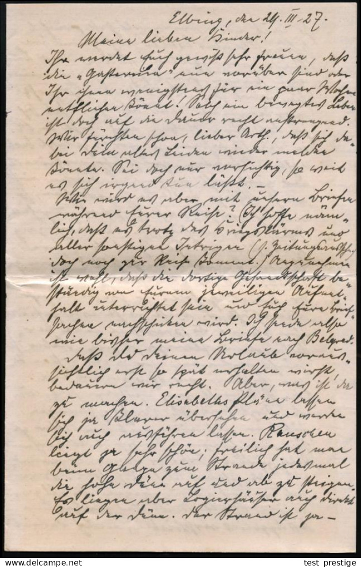 ELBING/ *1g 1927 (29.3.) MaWellenSt A. EF 10 Pf. Friedr. D. Große = Inland-Tarif ! + Hs. Vermerk: "..Deutsche Gesandtsch - Otros & Sin Clasificación