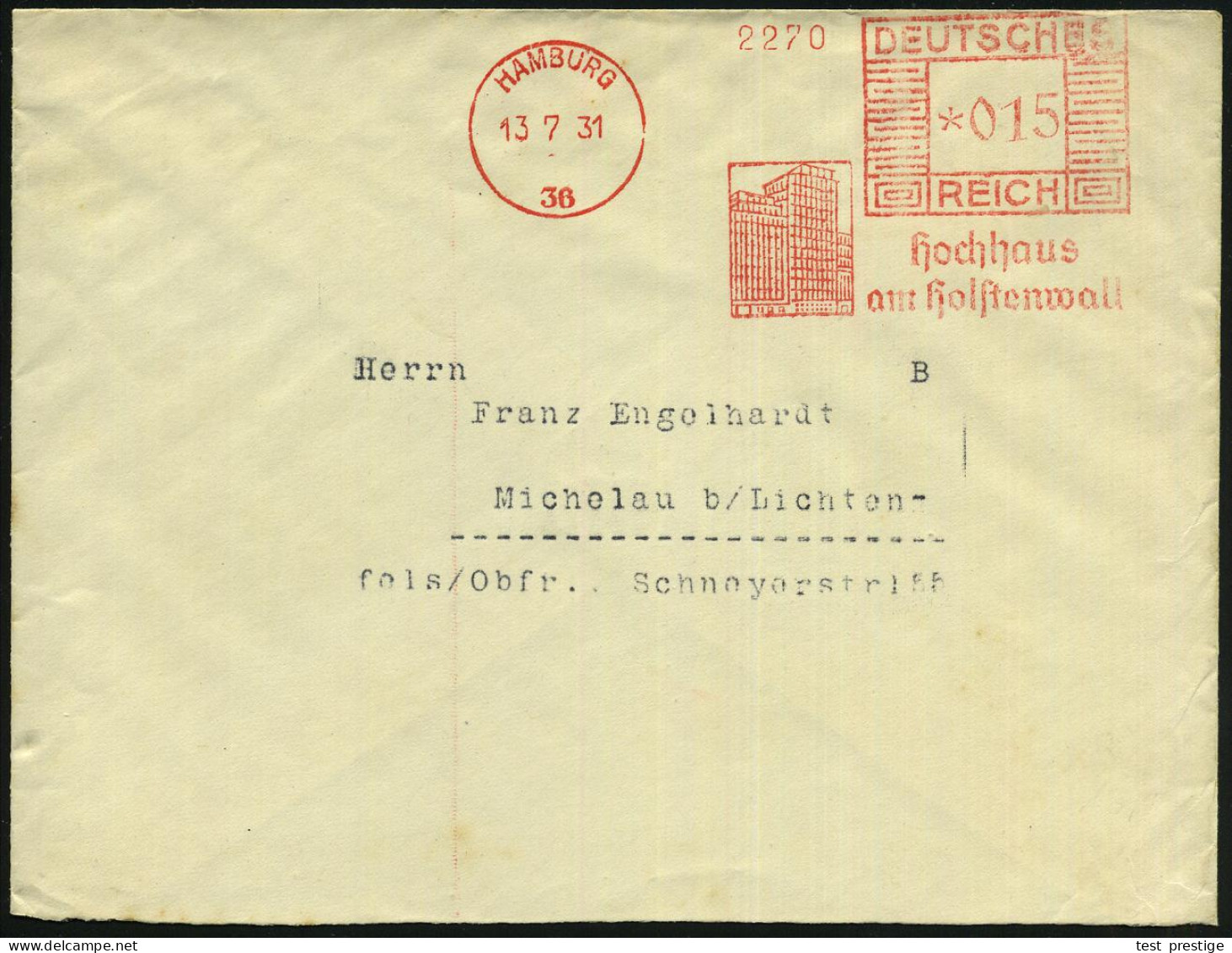 HAMBURG/ 36/ Hochhaus/ Am Holstenwall 1931 Dekorativer AFS Francotyp = Gewerkschafts-Hochhaus (der D.H.V. = Angestellten - Otros & Sin Clasificación