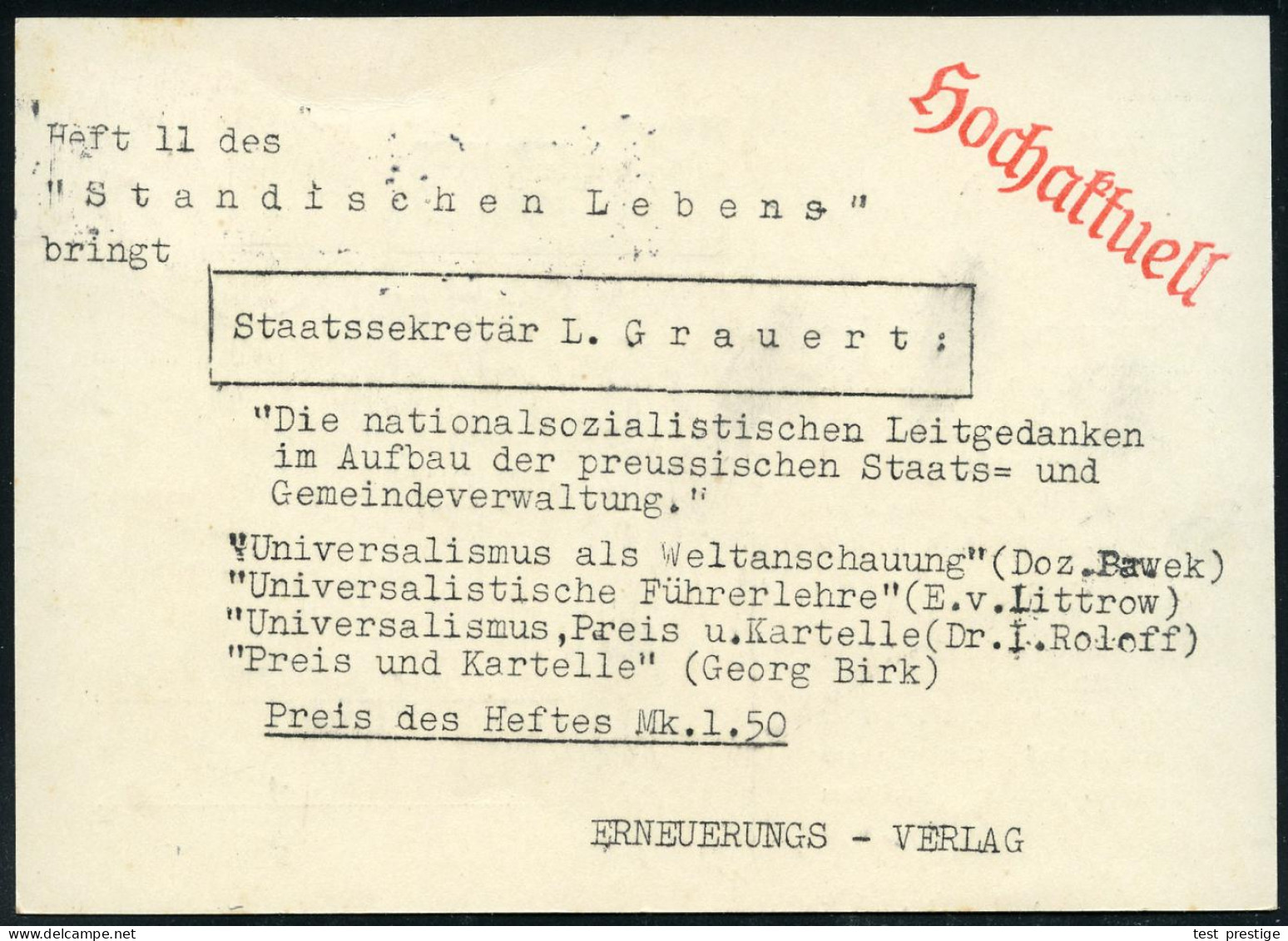 Berlin-Charlottenburg 2 1934 (5.12.) Firmen-Kt.: Erneuerungs-Verlag Mit Logo: Axt , Rs. Reklame Für NS-Literatur: "Die N - Other & Unclassified